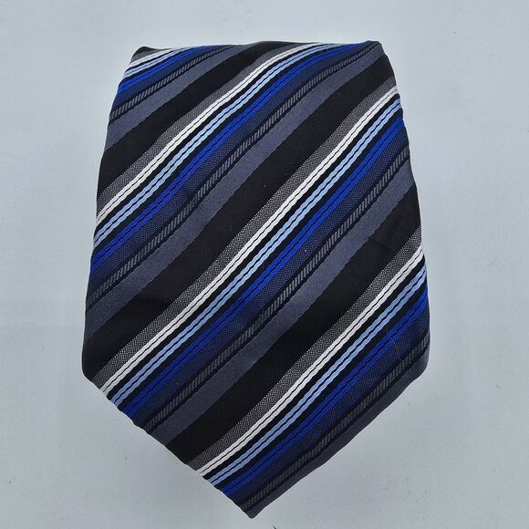 Bill Robinson Tie Mens 57 X 3 Inches Classic Blue Gray Black Striped Polyester - Picture 1 of 7